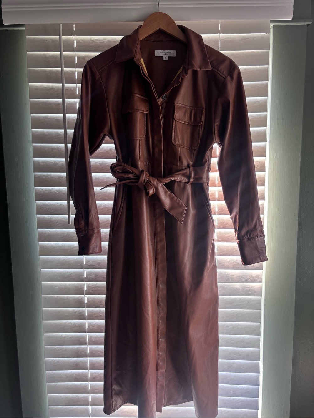 Marissa Webb Brown Faux Leather Trench Dress